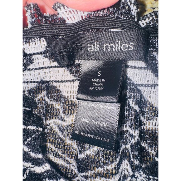 Ali Miles Black White Geometric Semi Sheer Knit Top Tassel Trim S Resort Coverup - Picture 6 of 10